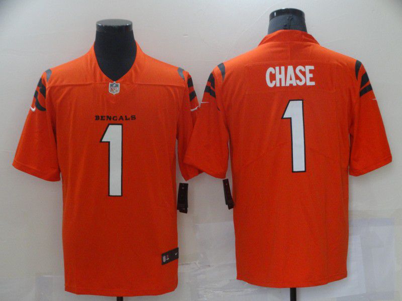Men Cincinnati Bengals 1 Chase Orange Nike Vapor Untouchable Limited 2021 NFL Jersey